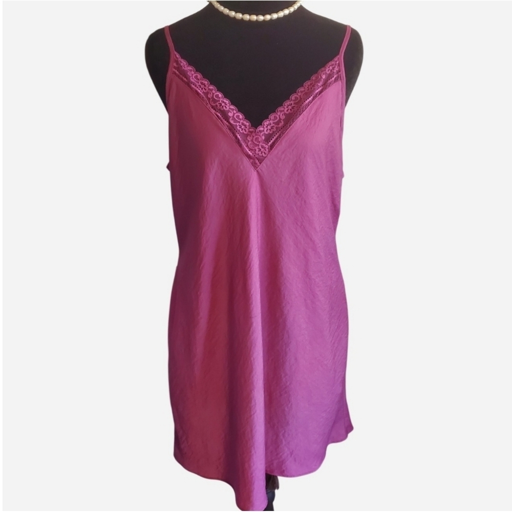 VTG Y2K satin Lace Trim Slip Dress nightgown Size L Coquette Whimsigoth Romantic